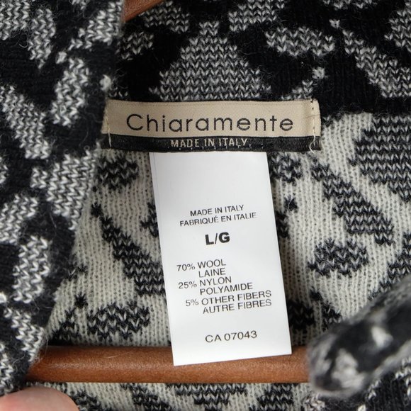 Chiaramente Sweater Womens Large White Black Geometric Wool Open Knit Italy - Picture 10 of 10